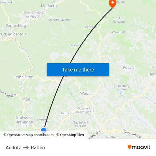 Andritz to Ratten map