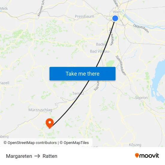 Margareten to Ratten map