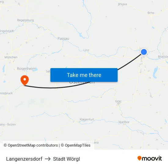 Langenzersdorf to Stadt Wörgl map