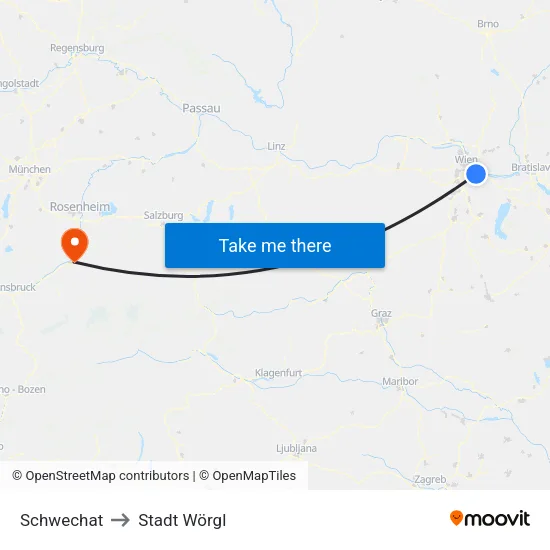 Schwechat to Stadt Wörgl map