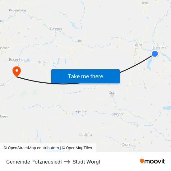 Gemeinde Potzneusiedl to Stadt Wörgl map