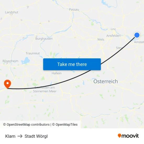 Klam to Stadt Wörgl map