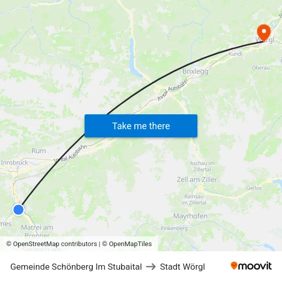 Gemeinde Schönberg Im Stubaital to Stadt Wörgl map