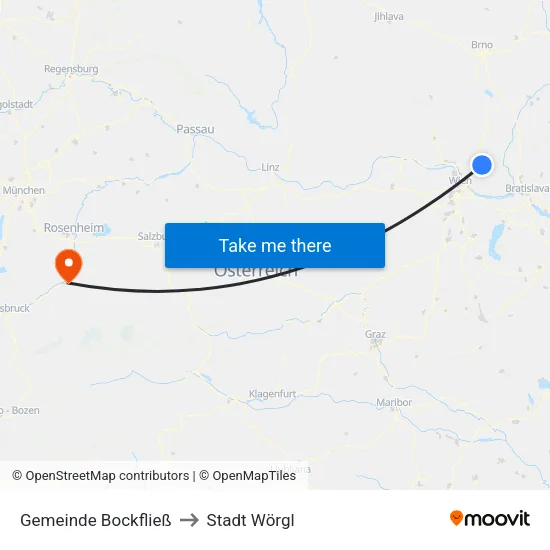 Gemeinde Bockfließ to Stadt Wörgl map