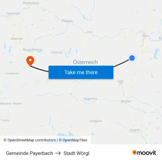 Gemeinde Payerbach to Stadt Wörgl map
