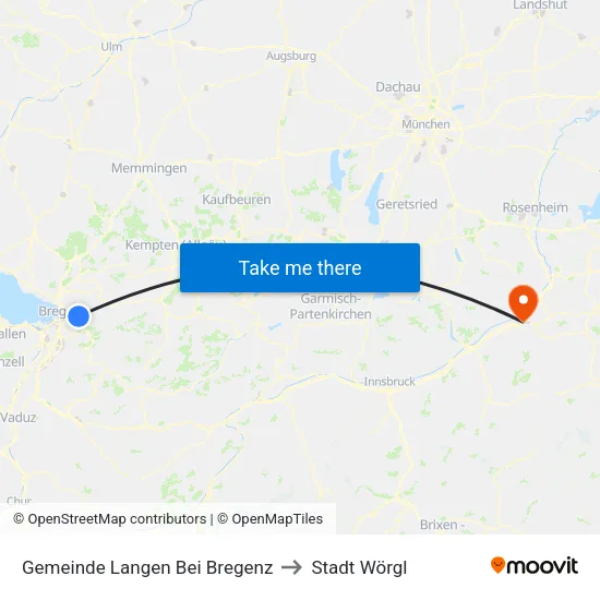 Gemeinde Langen Bei Bregenz to Stadt Wörgl map