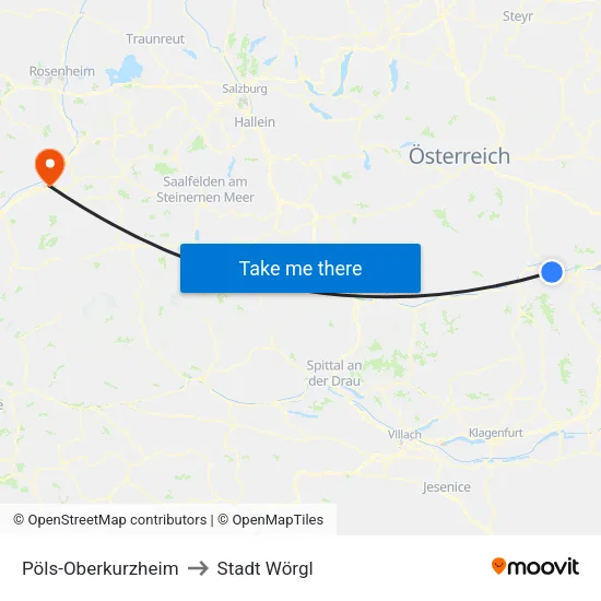 Pöls-Oberkurzheim to Stadt Wörgl map