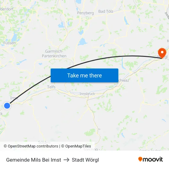 Gemeinde Mils Bei Imst to Stadt Wörgl map
