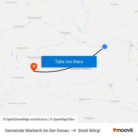 Gemeinde Marbach An Der Donau to Stadt Wörgl map
