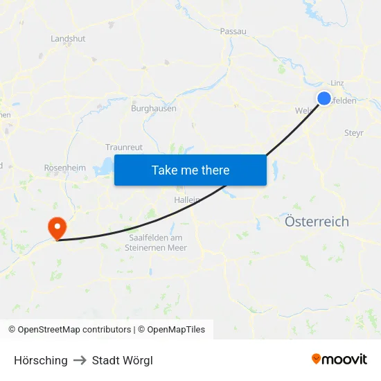 Hörsching to Stadt Wörgl map