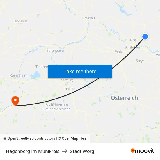 Hagenberg Im Mühlkreis to Stadt Wörgl map