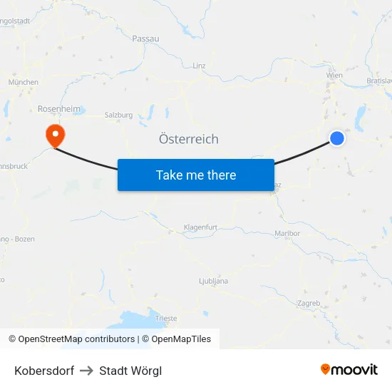 Kobersdorf to Stadt Wörgl map