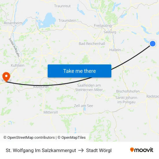 St. Wolfgang Im Salzkammergut to Stadt Wörgl map