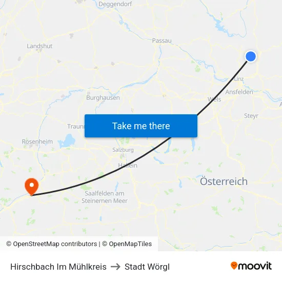 Hirschbach Im Mühlkreis to Stadt Wörgl map