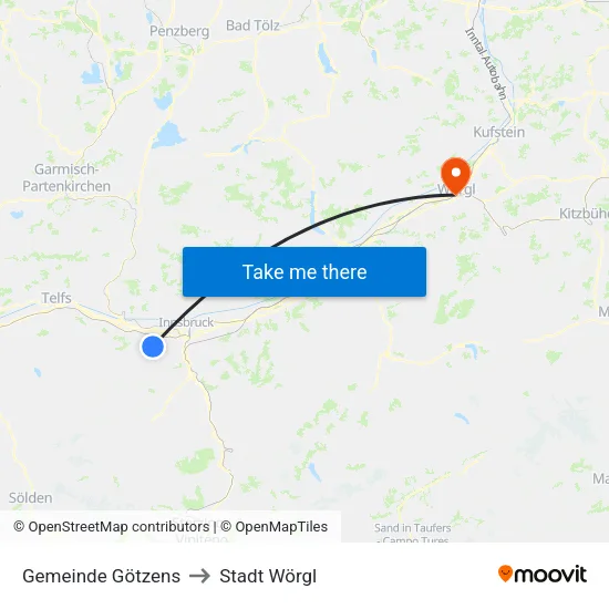 Gemeinde Götzens to Stadt Wörgl map