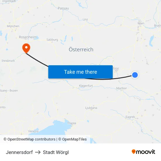 Jennersdorf to Stadt Wörgl map