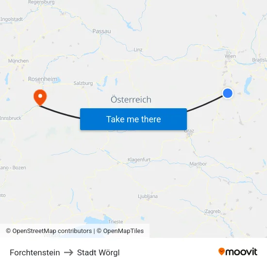 Forchtenstein to Stadt Wörgl map