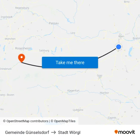 Gemeinde Günselsdorf to Stadt Wörgl map