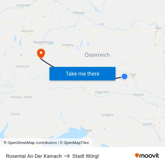 Rosental An Der Kainach to Stadt Wörgl map