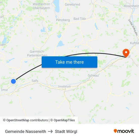Gemeinde Nassereith to Stadt Wörgl map