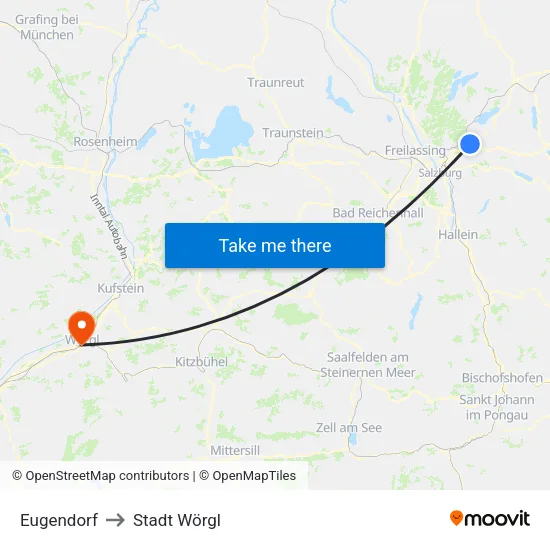 Eugendorf to Stadt Wörgl map