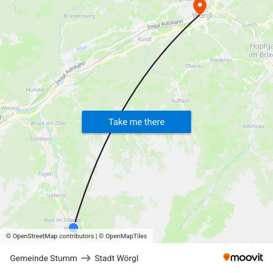 Gemeinde Stumm to Stadt Wörgl map