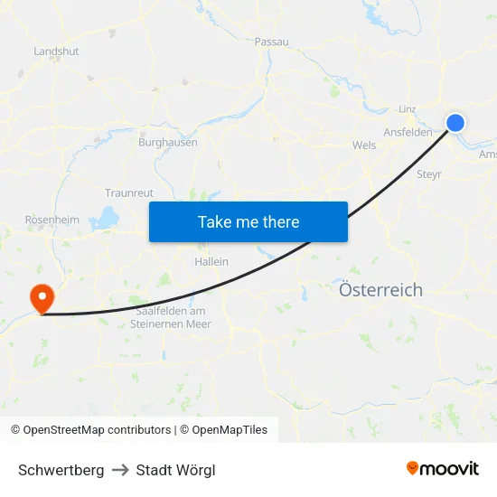 Schwertberg to Stadt Wörgl map