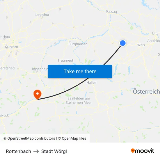 Rottenbach to Stadt Wörgl map