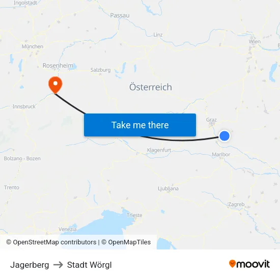 Jagerberg to Stadt Wörgl map