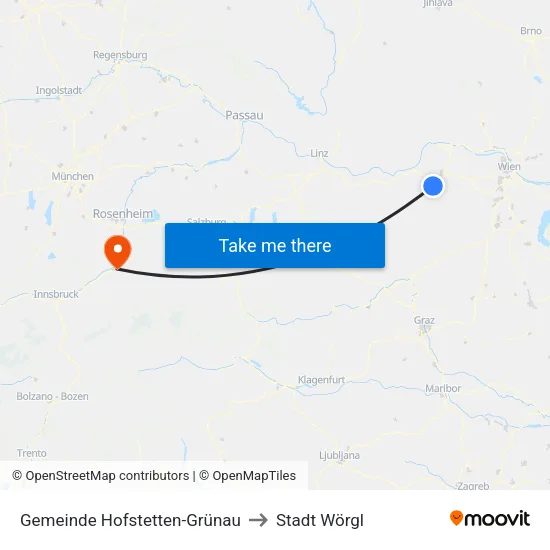 Gemeinde Hofstetten-Grünau to Stadt Wörgl map