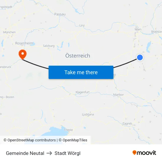 Gemeinde Neutal to Stadt Wörgl map