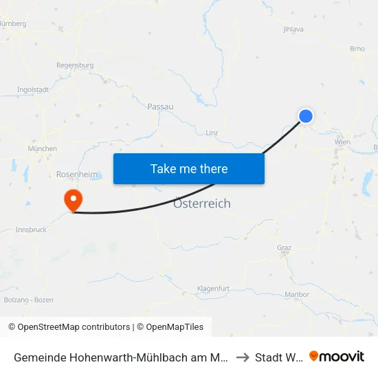 Gemeinde Hohenwarth-Mühlbach am Manhartsberg to Stadt Wörgl map