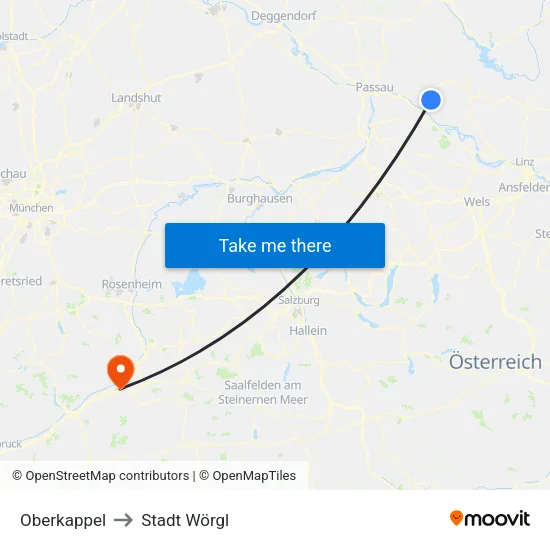 Oberkappel to Stadt Wörgl map
