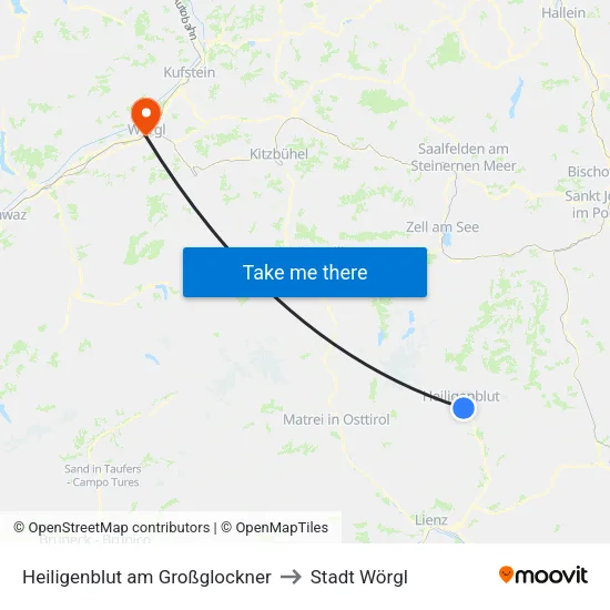 Heiligenblut am Großglockner to Stadt Wörgl map