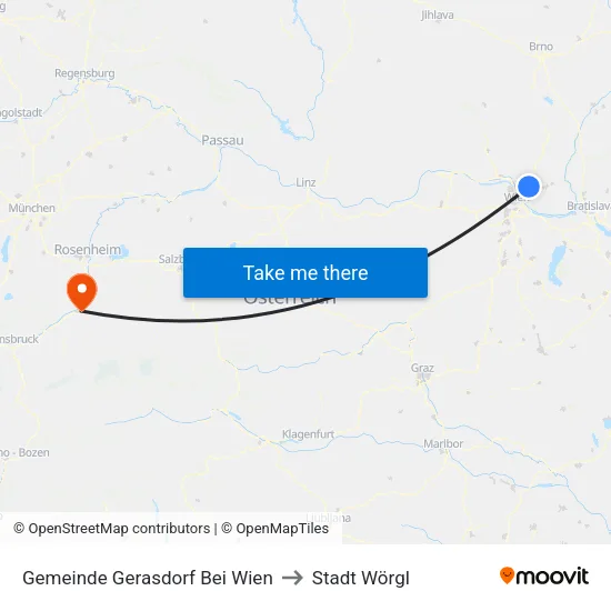 Gemeinde Gerasdorf Bei Wien to Stadt Wörgl map
