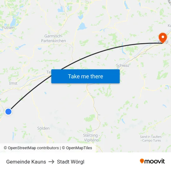 Gemeinde Kauns to Stadt Wörgl map