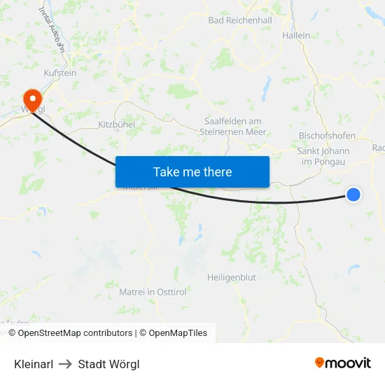 Kleinarl to Stadt Wörgl map