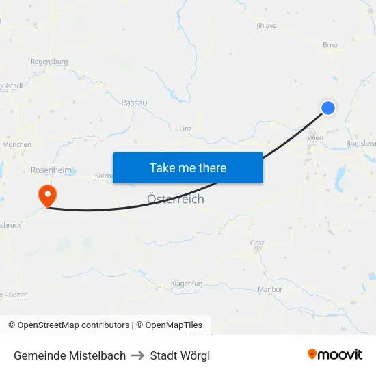 Gemeinde Mistelbach to Stadt Wörgl map