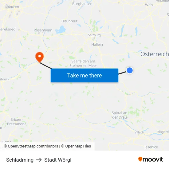 Schladming to Stadt Wörgl map