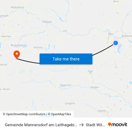 Gemeinde Mannersdorf am Leithagebirge to Stadt Wörgl map