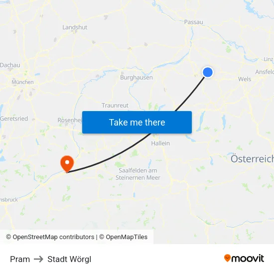 Pram to Stadt Wörgl map
