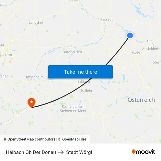 Haibach Ob Der Donau to Stadt Wörgl map