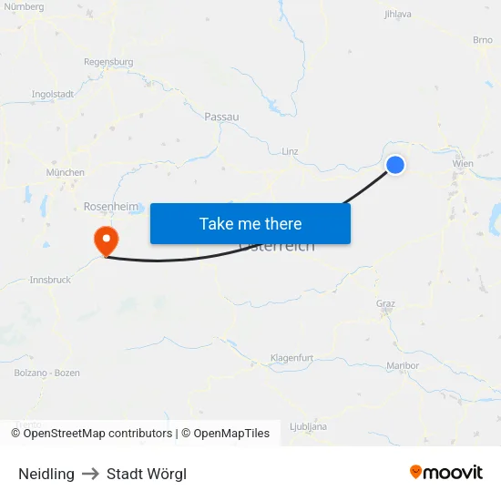 Neidling to Stadt Wörgl map