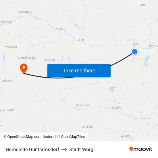 Gemeinde Guntramsdorf to Stadt Wörgl map