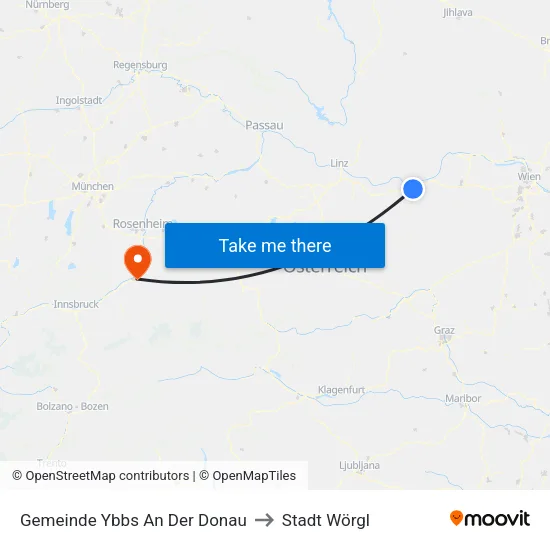 Gemeinde Ybbs An Der Donau to Stadt Wörgl map