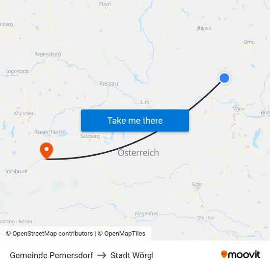 Gemeinde Pernersdorf to Stadt Wörgl map