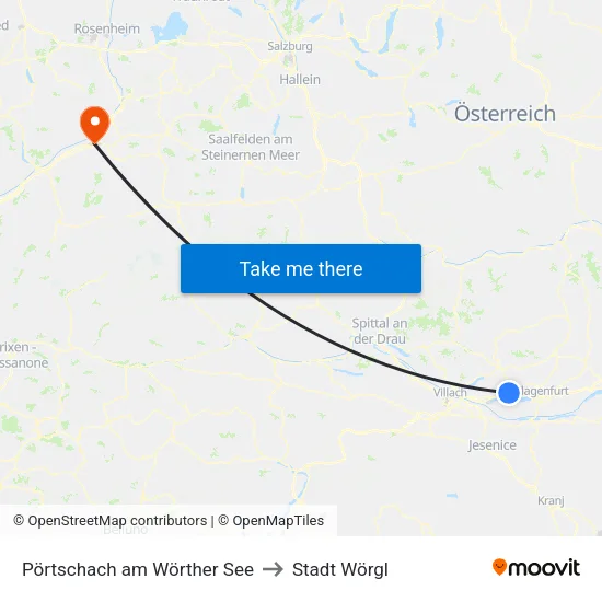 Pörtschach am Wörther See to Stadt Wörgl map