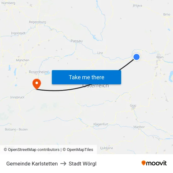 Gemeinde Karlstetten to Stadt Wörgl map