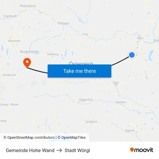 Gemeinde Hohe Wand to Stadt Wörgl map