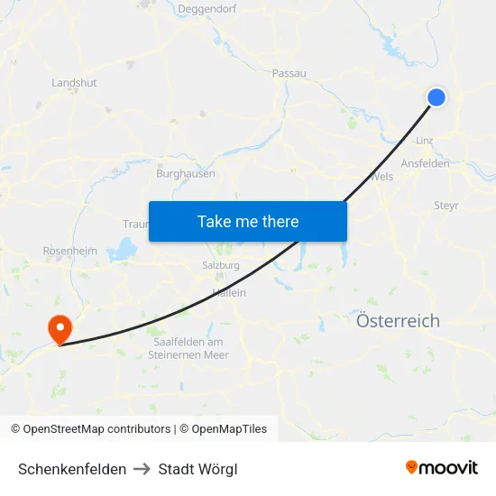 Schenkenfelden to Stadt Wörgl map